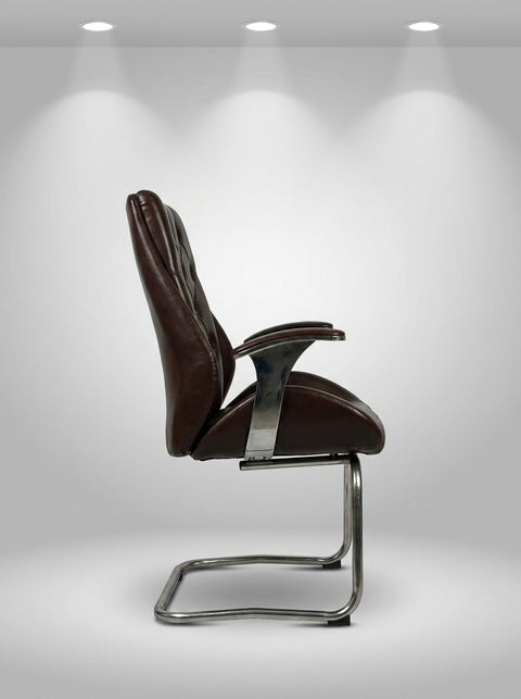 Oxford Tufted Sled Guest Chair – Vintage Saddle Brown - Angle 1