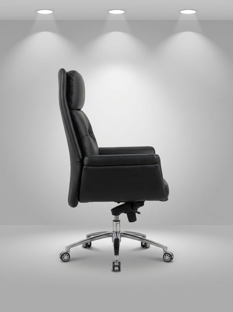Cortina Mid-Back Leather Managerial Chair – Charcoal Black - Angle 1