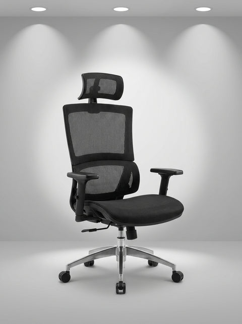 Titan High-Back Ergonomic Chair with Adjustable Headrest – All Black - Angle 2
