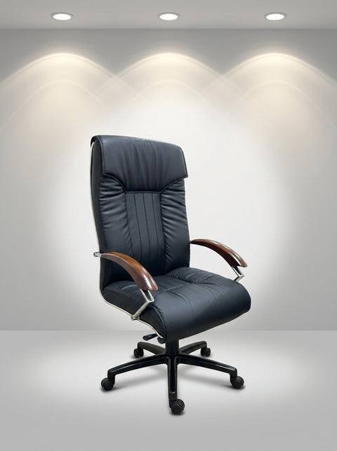 Senator Classic Executive Leather Chair – Solid Wood Arms & Base – Rich Black - Angle 2