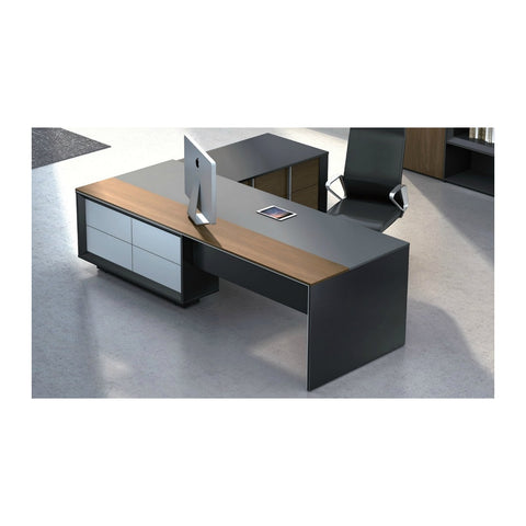 Elsa Modern Executive Desks Attached Side Return Credenza & Cable Box, Offix Furniture