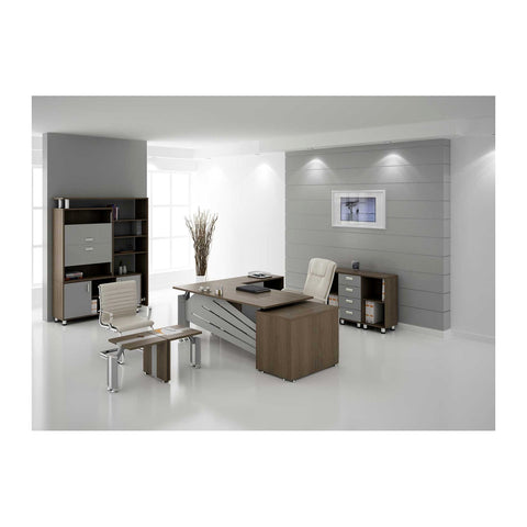 Silvery Modern Executive Desks Attached Side Return Credenza & Cable Box, Offix Furniture