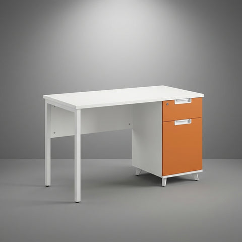Prism Modern Office Desk with Accent Pedestal – Arctic White & Tangerine - Offix Furniture