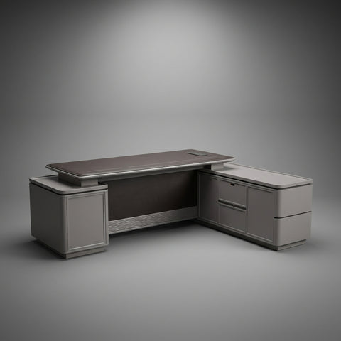 Titan Monolith L-Shaped Executive Desk with Heavy Return – Matte Charcoal Gray - Offix Furniture