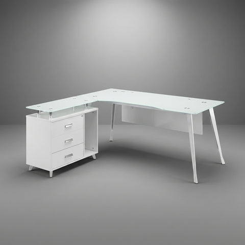 Blanco Pure Minimalist L-Shaped Executive Desk – Monochromatic Snow White - Offix Furniture