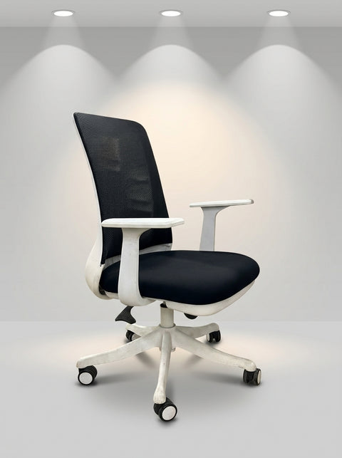 Aura Designer Ergonomic Chair – White Shell & Slate Mesh - Hero Angle