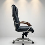 Senator Classic Executive Leather Chair – Solid Wood Arms & Base – Rich Black - Angle 1