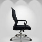 Milano Ribbed Leather Managerial Chair – Jet Black & Polished Chrome - Angle 1