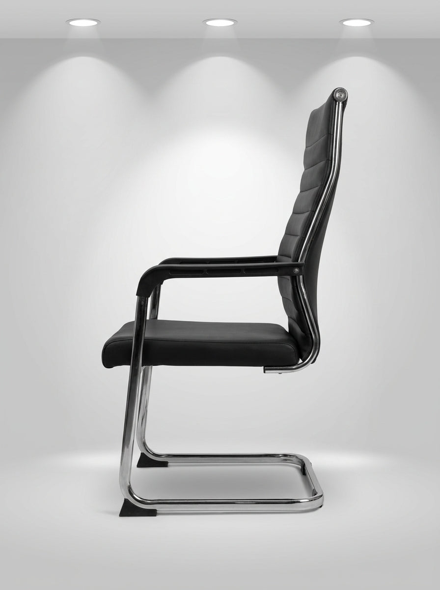 Signa Ribbed Leather Cantilever Chair – Matte Black