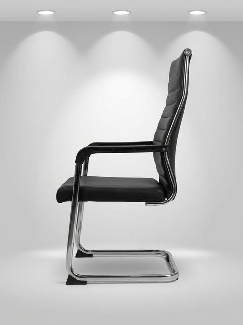 Signa Ribbed Leather Cantilever Chair – Matte Black - Angle 1