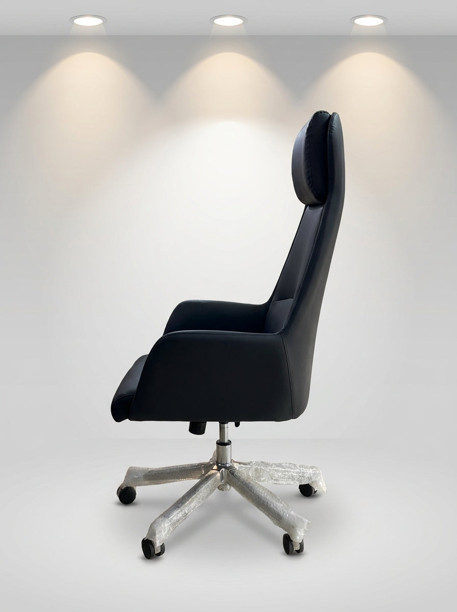 Verona Slim-Profile Leather Manager Chair – Pitch Black