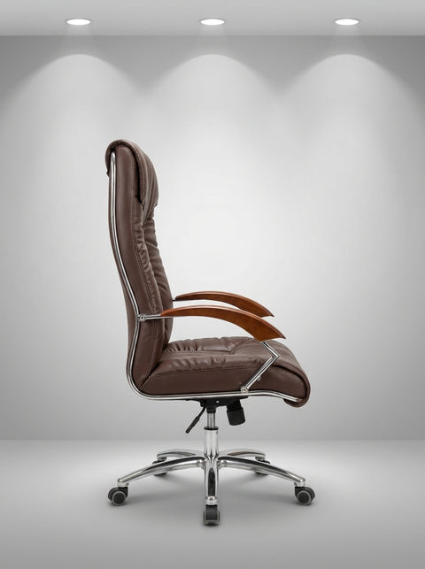 Senator Classic Executive Leather Chair – Solid Wood Arms & Base – Cigar Brown - Angle 1
