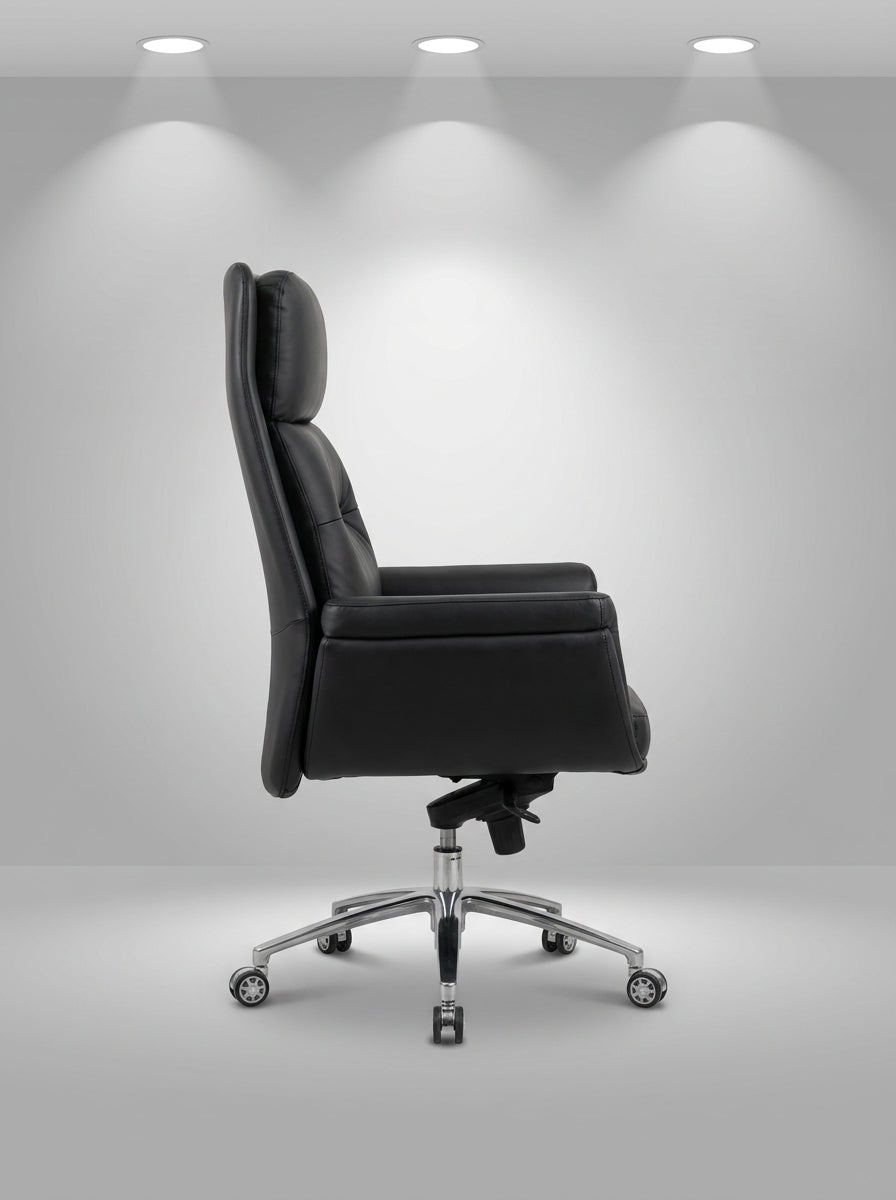 Cortina Mid-Back Leather Managerial Chair – Charcoal Black