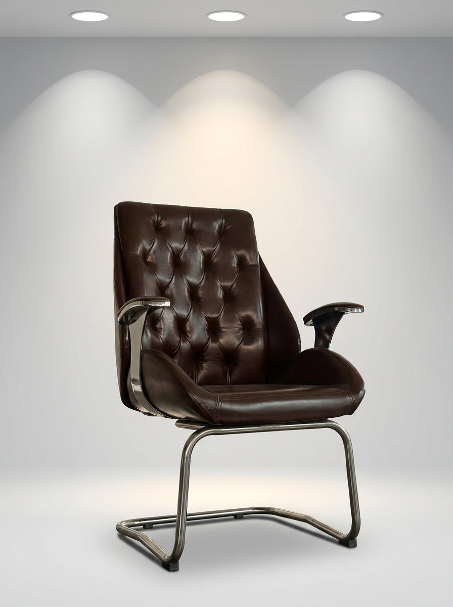 Oxford Tufted Sled Guest Chair – Vintage Saddle Brown
