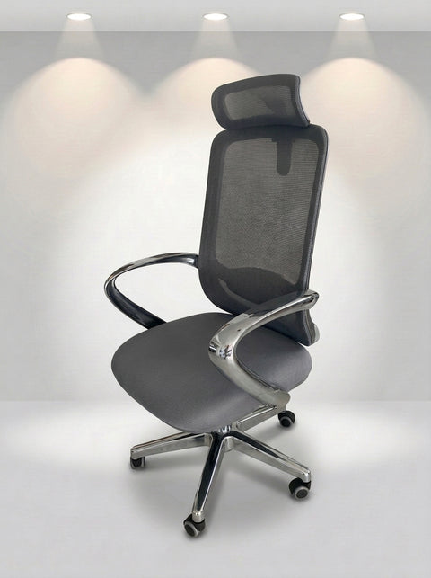 Titan High-Back Ergonomic Chair with Adjustable Headrest – Silver Gray - Angle 2