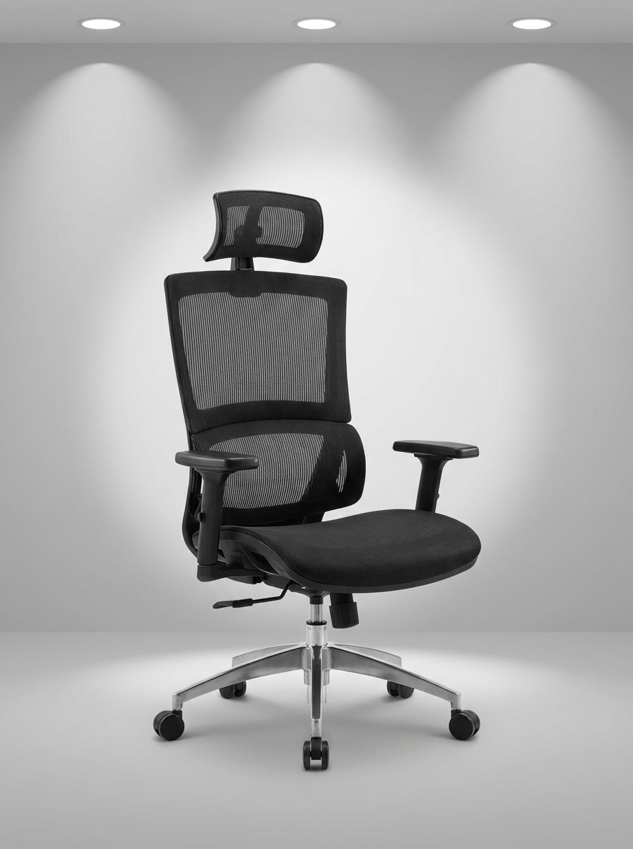 Titan High-Back Ergonomic Chair with Adjustable Headrest – All Black