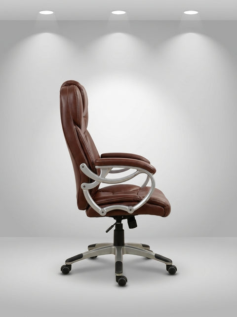 Senator Classic Executive Leather Chair – Solid Wood Arms & Base – Cigar Brown - Angle 2