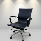 Milano Ribbed Leather Managerial Chair – Jet Black & Polished Chrome - Angle 2