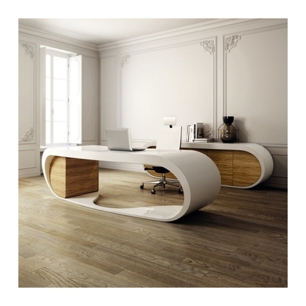 Modern Executive Desks Ibrahim (IBRAHIM) – Attached Side Return Credenza & Cable Box