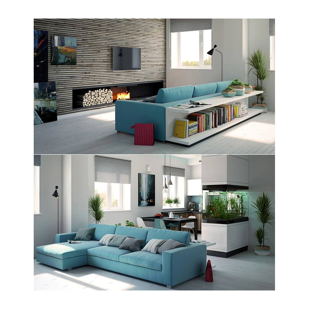 Sectional & Modular Sofas Blue (BLUE SHINE) – L-Shape Corner Modular Seating Lounge