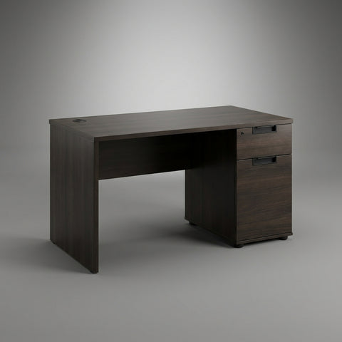 Modena Straight Office Desk with Side Drawer Pedestal – Dark Walnut - Offix Furniture