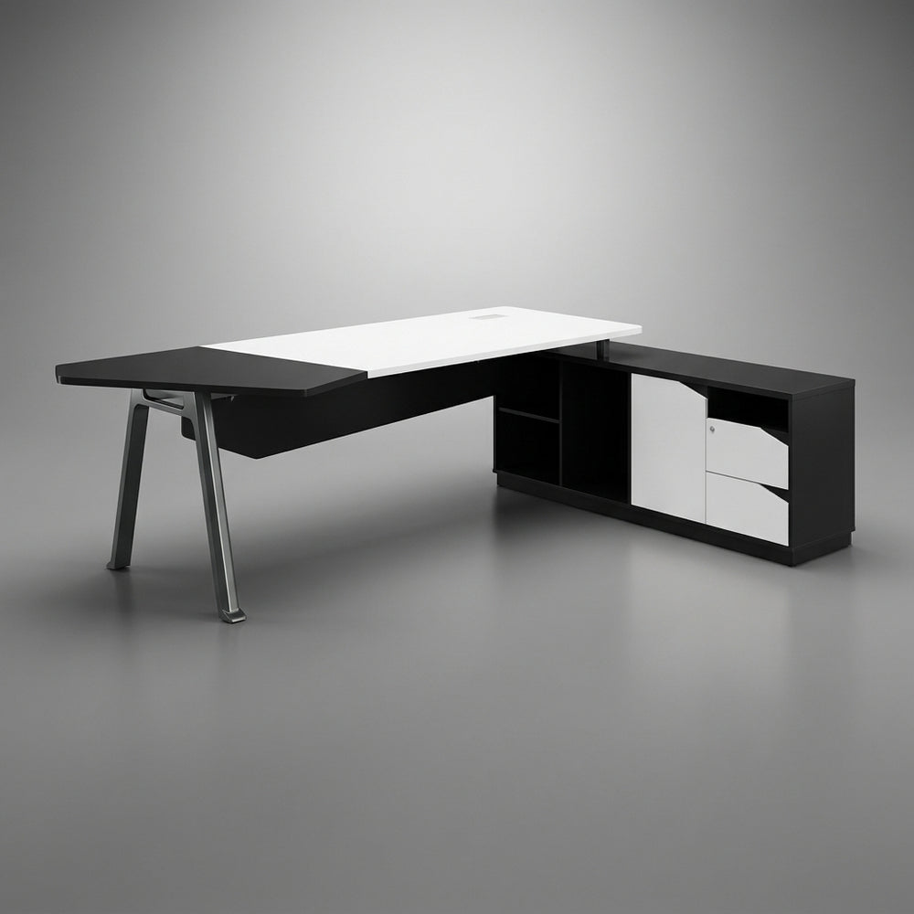 Matrix L-Shaped Executive Desk with Integrated Credenza – Anthracite & Pure White