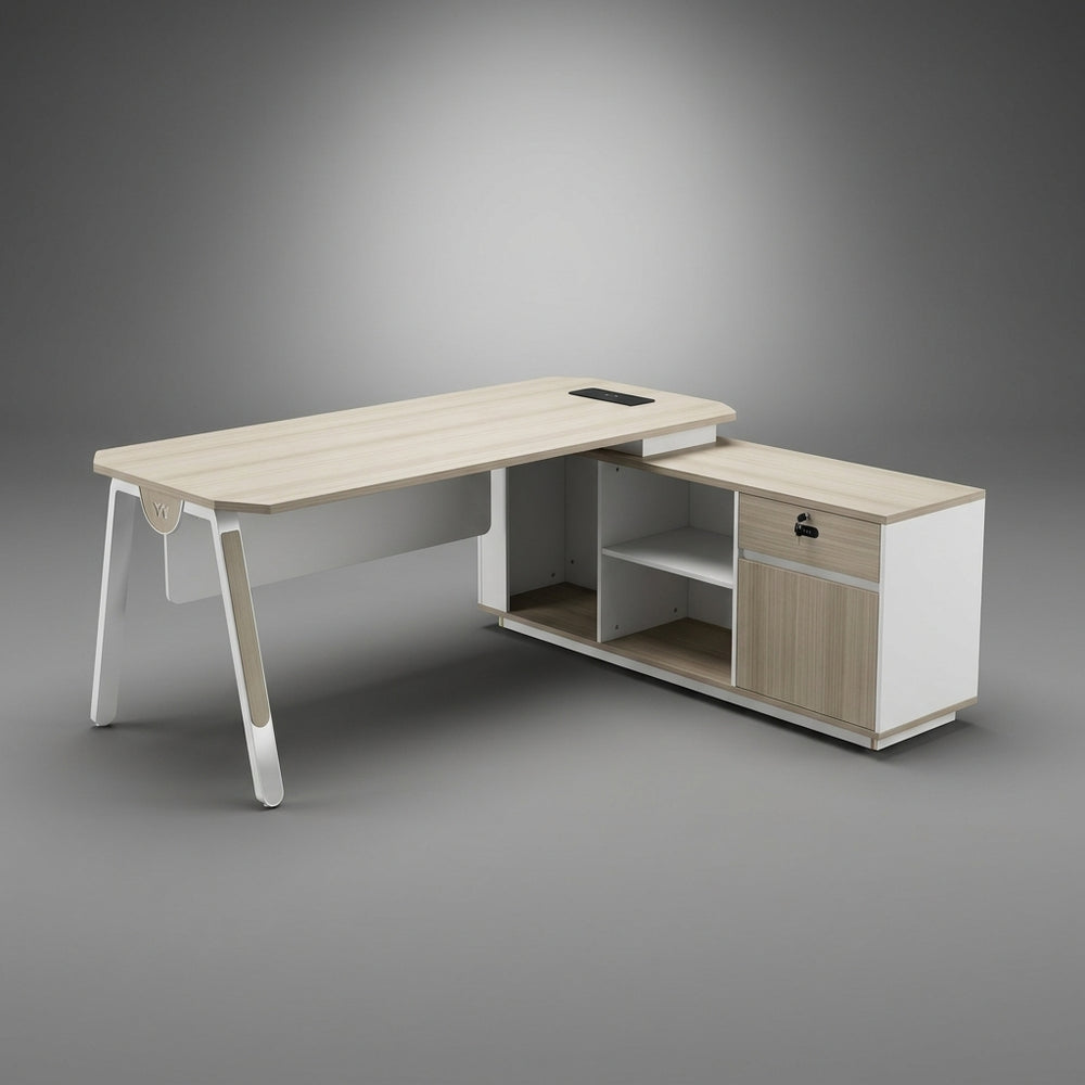 Oslo Scandinavian L-Shaped Executive Desk – Natural Ash & Clean White