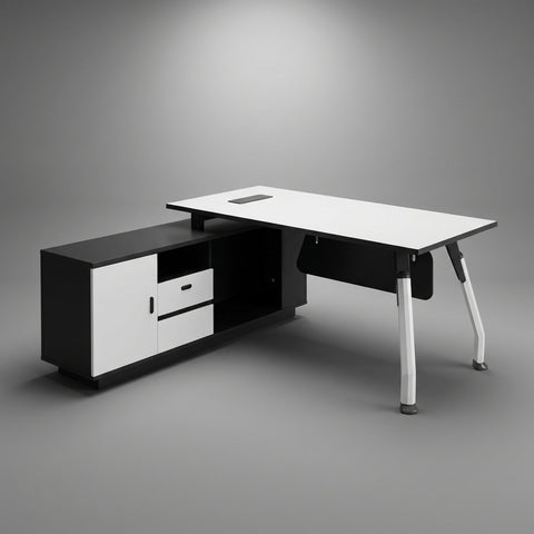 Vanguard Contemporary L-Shaped Desk – Crisp White & Onyx Black - Offix Furniture