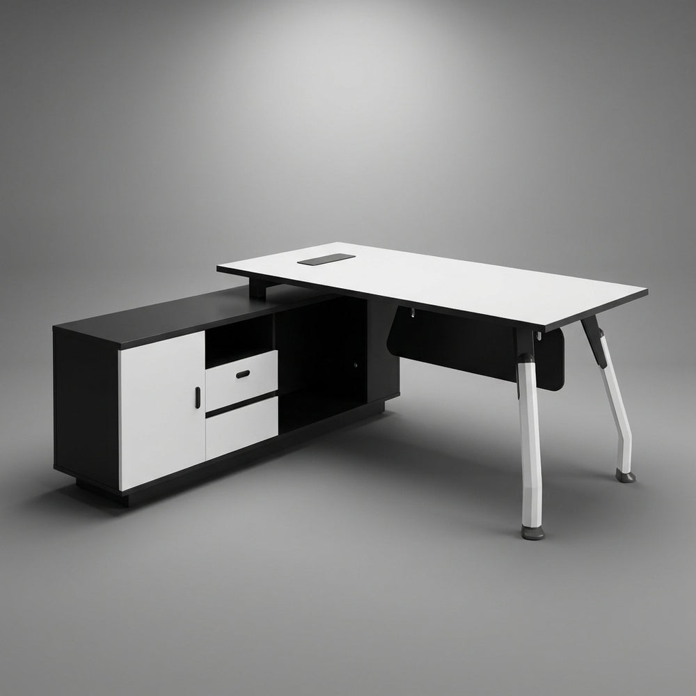Vanguard Contemporary L-Shaped Desk – Crisp White & Onyx Black