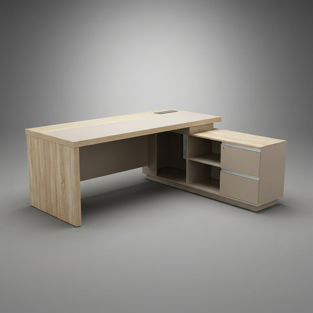 Koto Architectural L-Shaped Executive Desk – Natural Bleached Oak