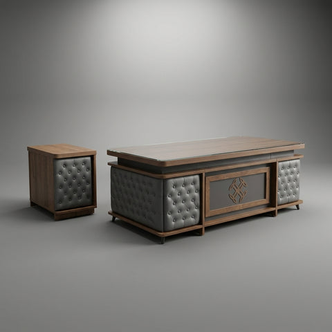 Presidential Grand Heritage Executive Desk – Diamond Tufted Leatherette & Rich Walnut - Offix Furniture
