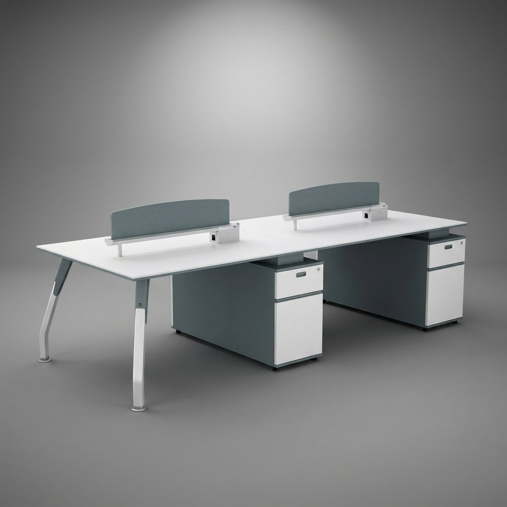 Horizon 2-Person Face-to-Face Linear Workstation with Privacy Screen – Slate Gray & White