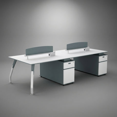 Horizon 2-Person Face-to-Face Linear Workstation with Privacy Screen – Slate Gray & White - Offix Furniture