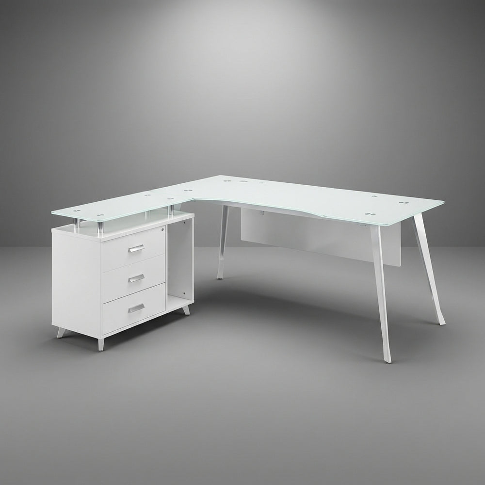Blanco Pure Minimalist L-Shaped Executive Desk – Monochromatic Snow White