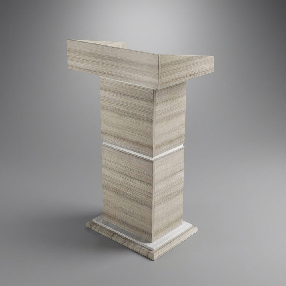 Nordic Fluted Wood Lecture Podium – Light Ash & Silver Trim