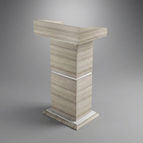 Nordic Fluted Wood Lecture Podium – Light Ash & Silver Trim - Offix Furniture