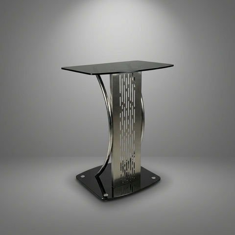 Prestige Curved Metal Conference Rostrum – Laser-Cut Lattice & Polished Black - Offix Furniture