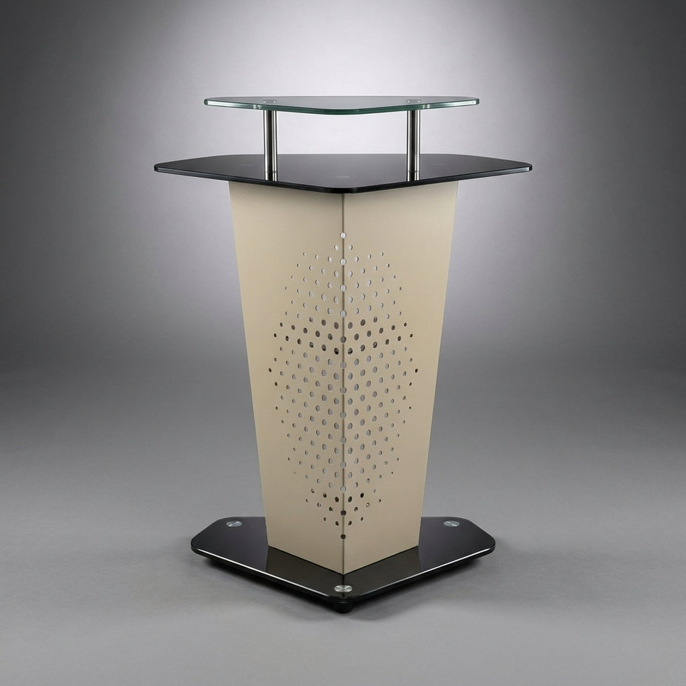 Forum Wide-Stance Conference Podium – Perforated Champagne & Gloss Black