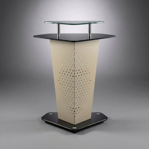 Forum Wide-Stance Conference Podium – Perforated Champagne & Gloss Black - Offix Furniture