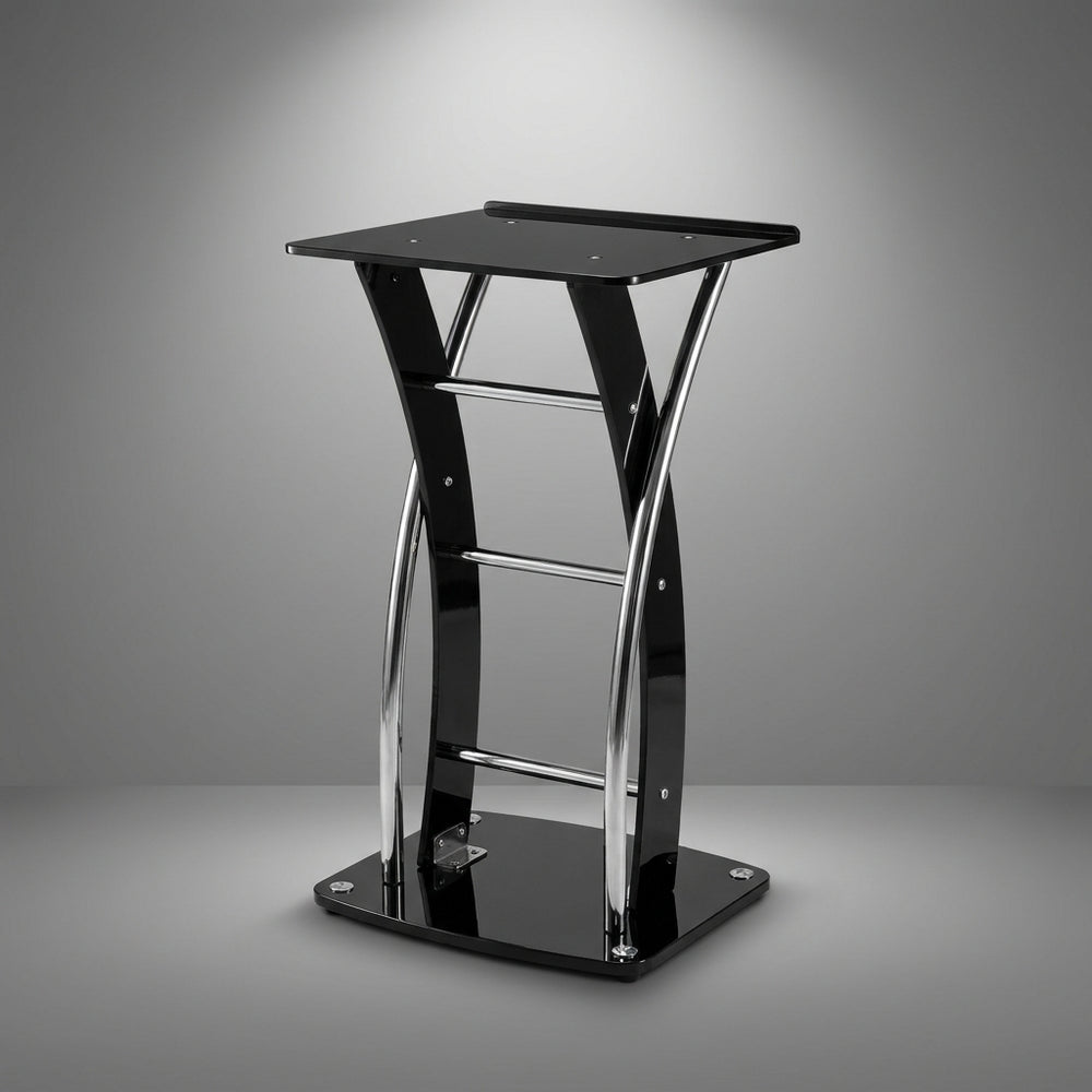 Vertex S-Curve Architectural Lectern – Polished Chrome & Acrylic Black